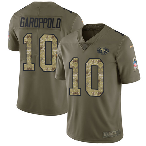Nike 49ers #10 Jimmy Garoppolo Olive/Camo Men's Stitched NFL Limited Salute To Service Jersey